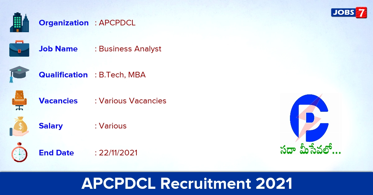 APCPDCL Recruitment 2021 - Apply Online for Business Analyst Vacancies