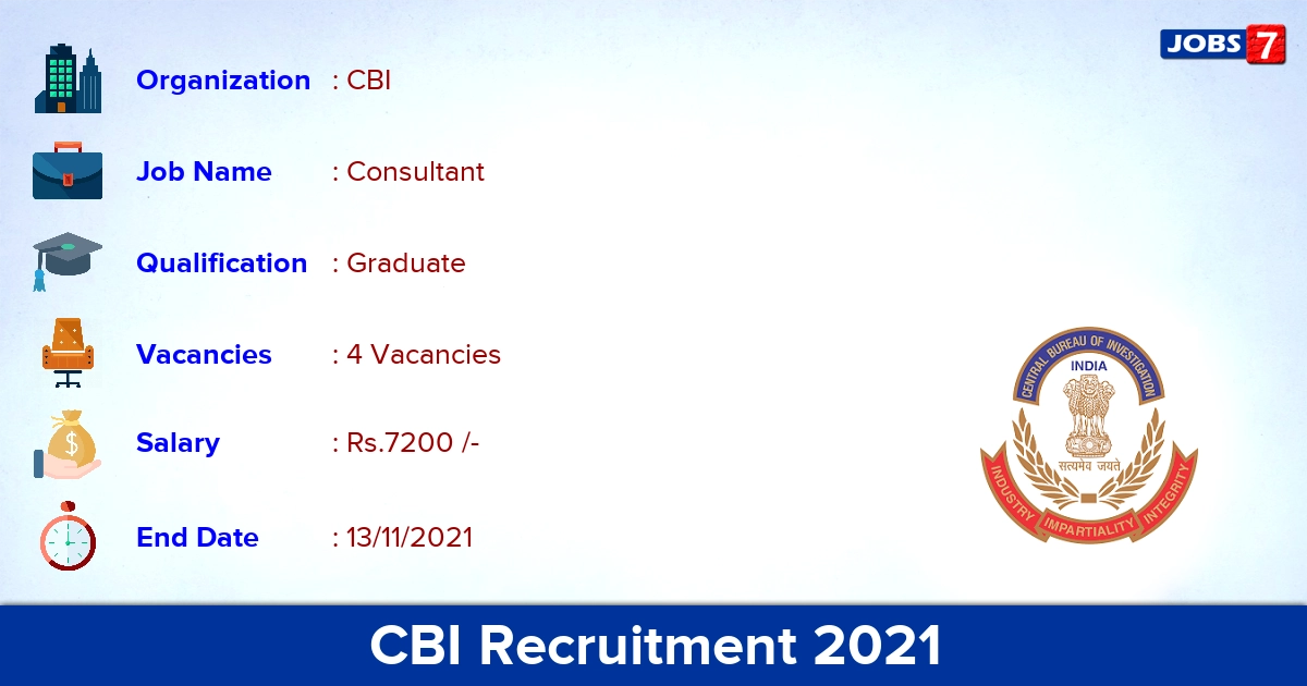 CBI Recruitment 2021 - Apply Offline for Consultant Jobs