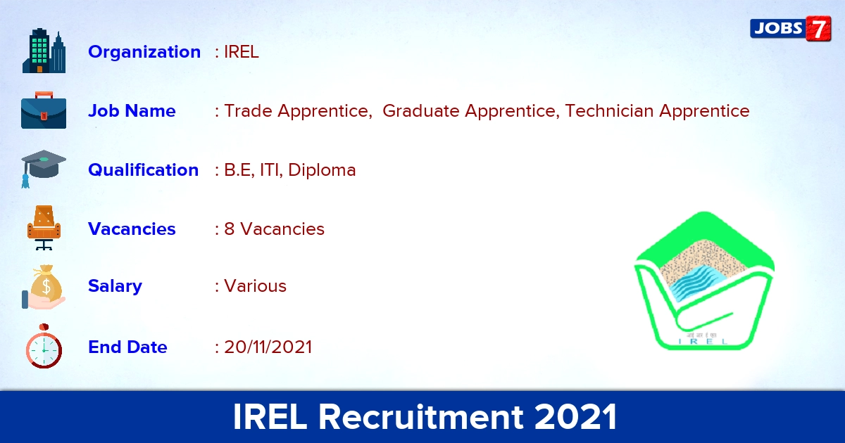 IREL Recruitment 2021 - Apply Offline for Apprentice Jobs