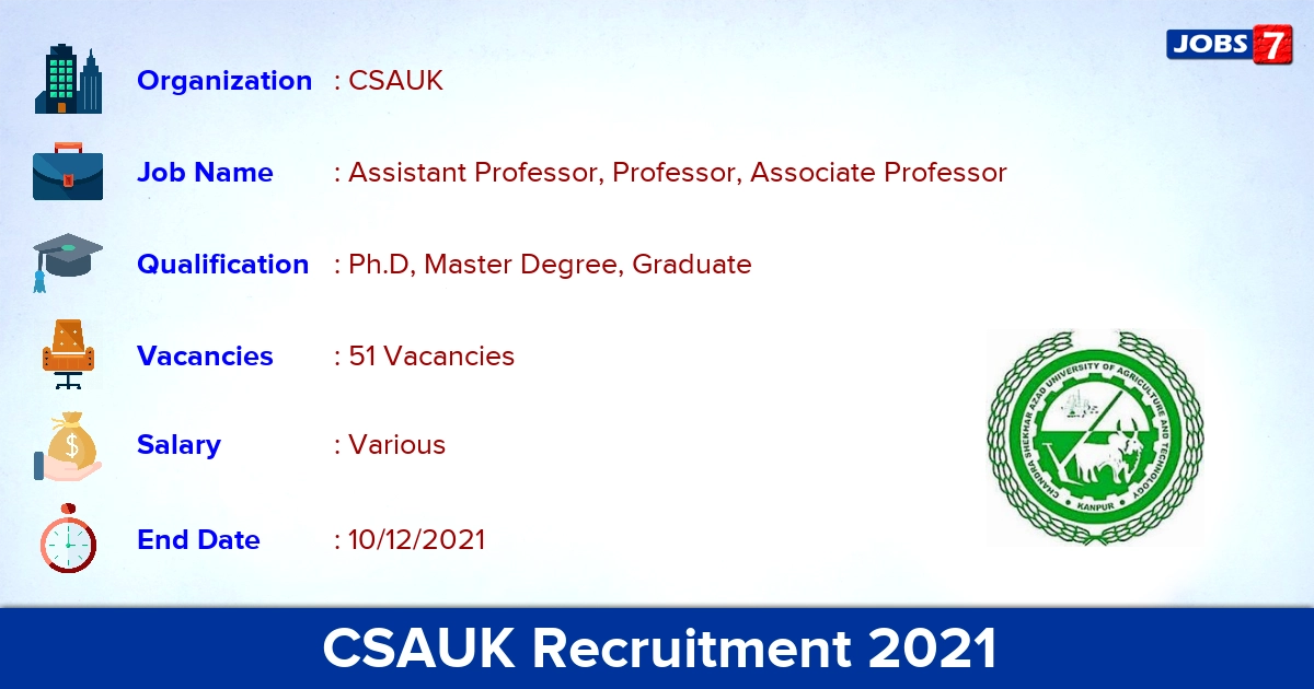 CSAUK Recruitment 2021 - Apply Online for 51 Professor Vacancies