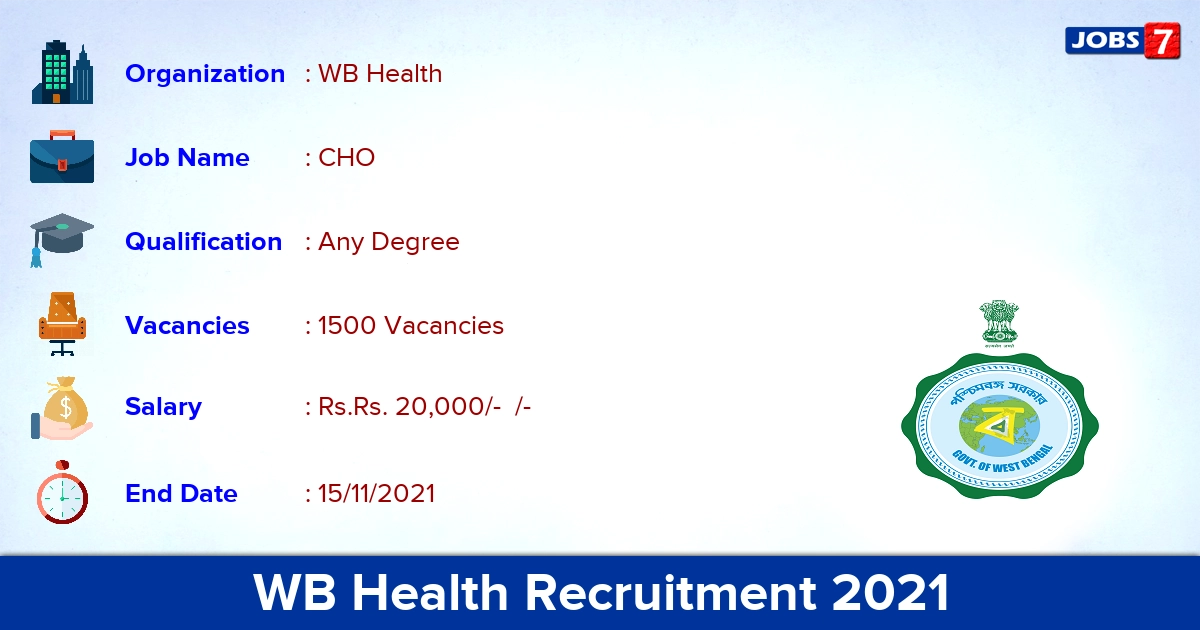 WB Health Recruitment 2021 - Apply Online for 1500 CHO vacancies