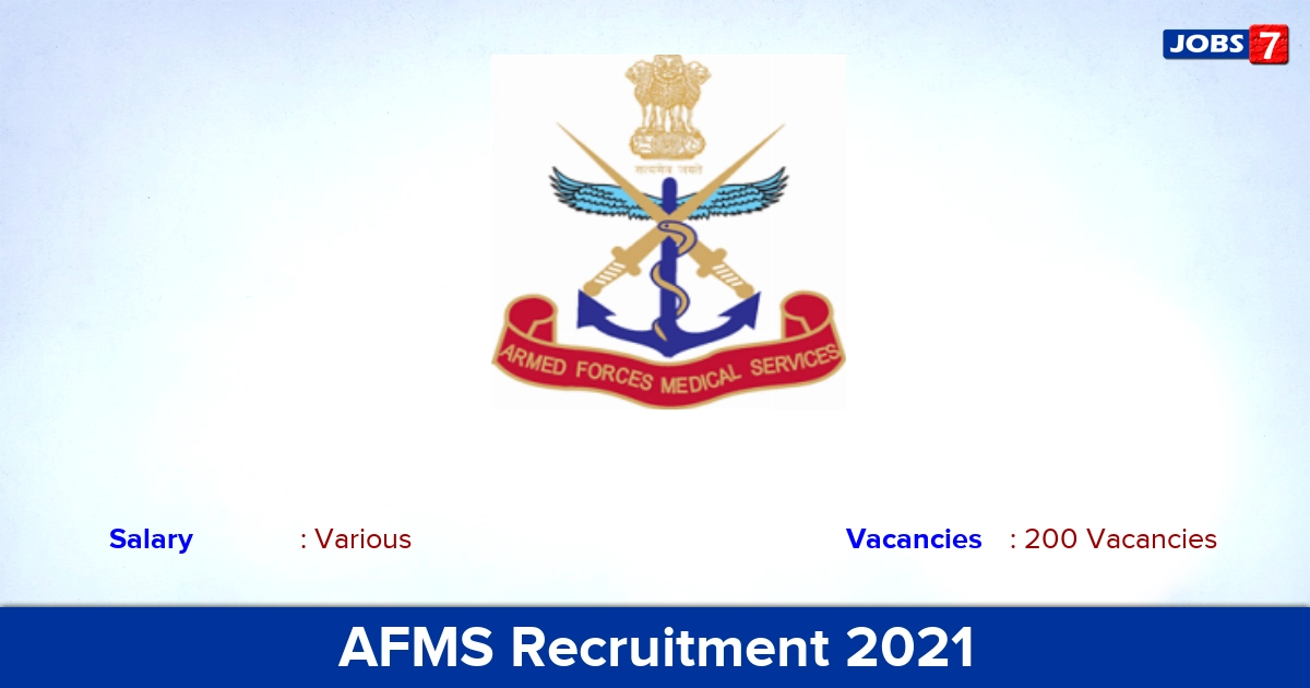 AFMS Recruitment 2021 - Apply Online for 200 SSC Officer Vacancies