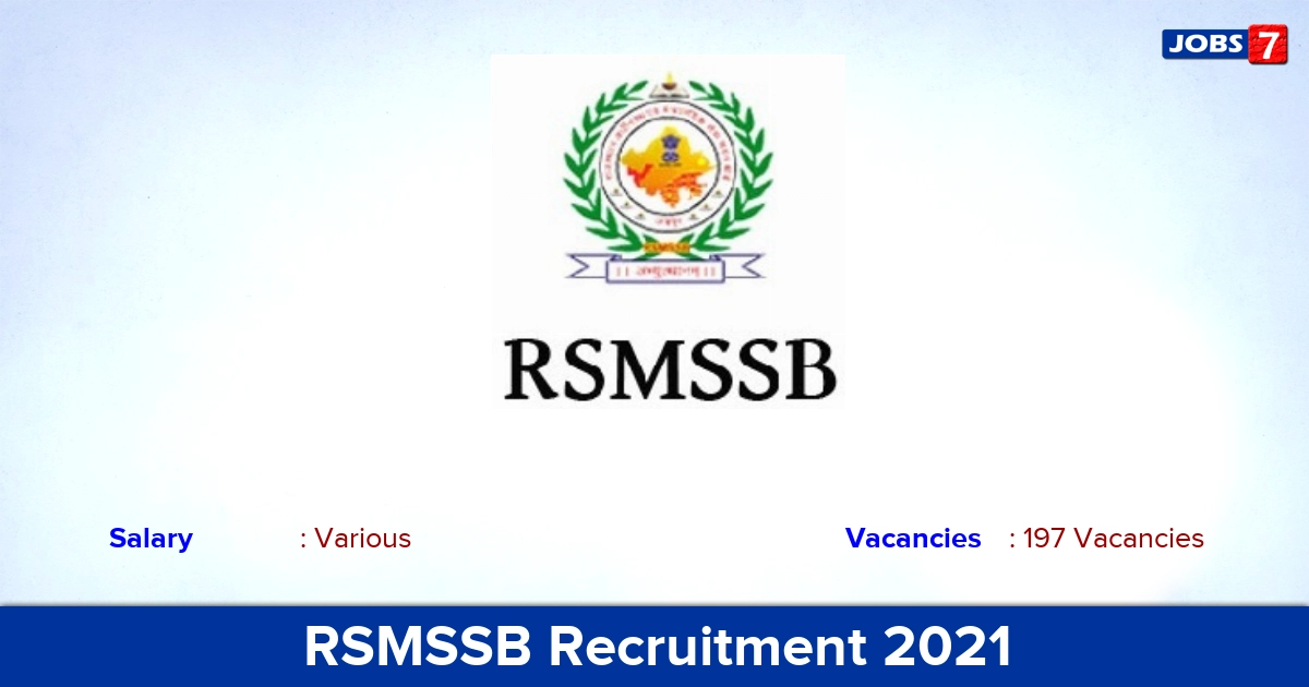 RSMSSB Recruitment 2021 - Apply Online for 197 Motor Vehicle SI Vacancies