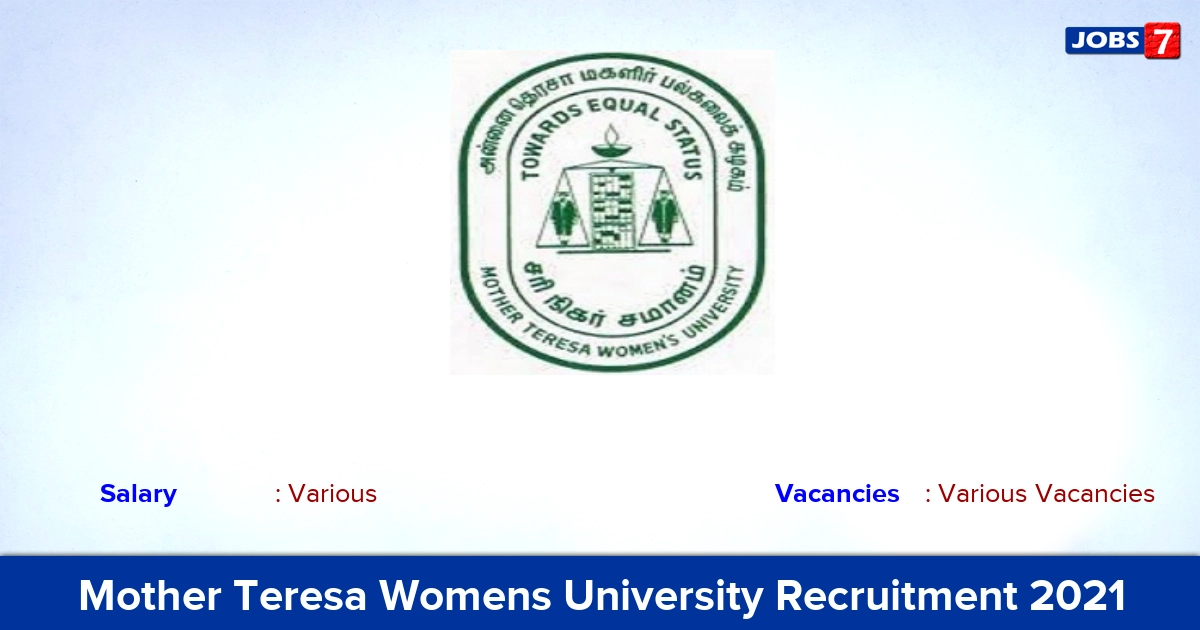Mother Teresa Womens University Recruitment 2021 - Apply Offline for Registrar Vacancies