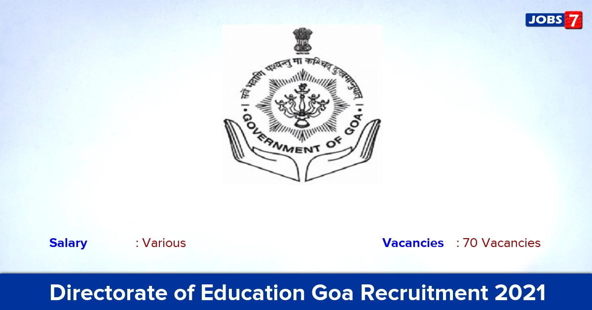Directorate of Education Goa Recruitment 2021 - Apply Online for 70 LDC Vacancies