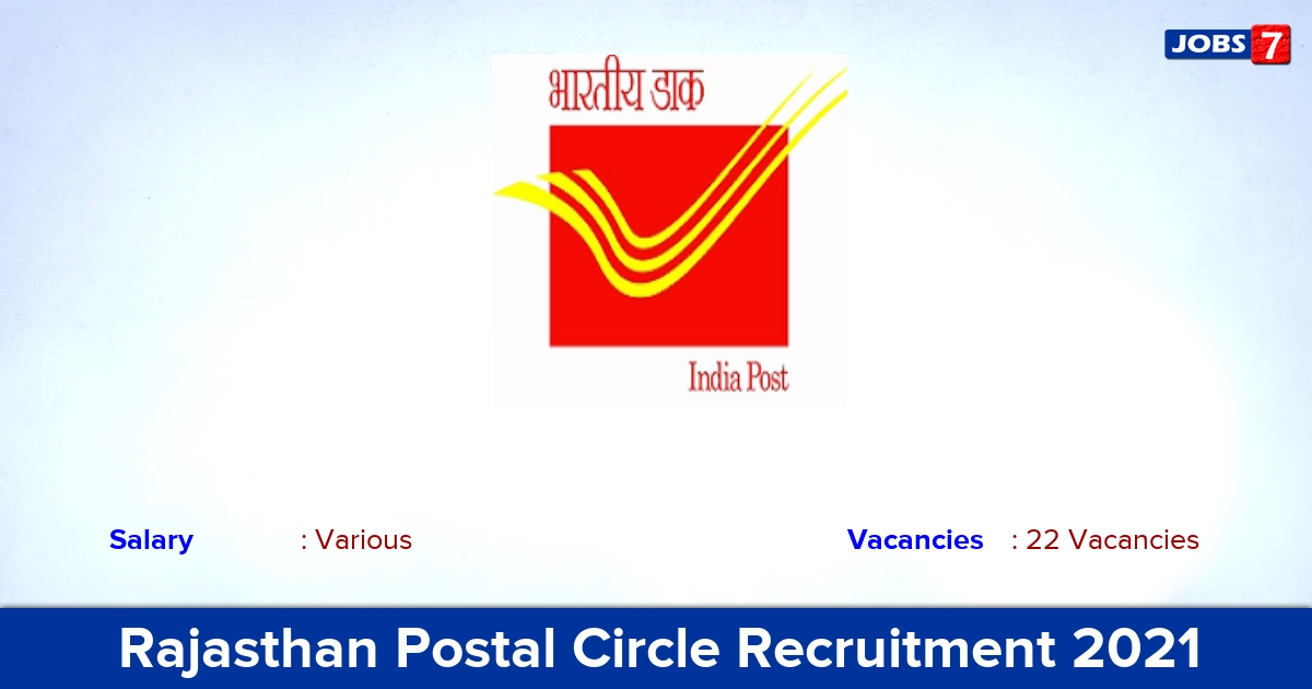 Rajasthan Postal Circle Recruitment 2021 - Apply Offline for 22 MTS, Postal Assistant Vacancies