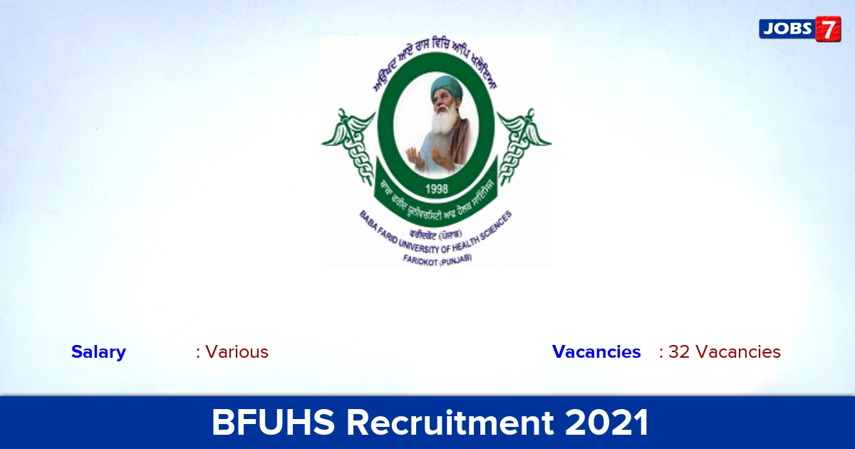 BFUHS Recruitment 2021 - Apply Online for 32 Assistant Professor, Tutor Vacancies