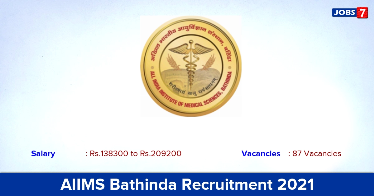 AIIMS Bathinda Recruitment 2021 - Apply Offline for 87 Professor Vacancies