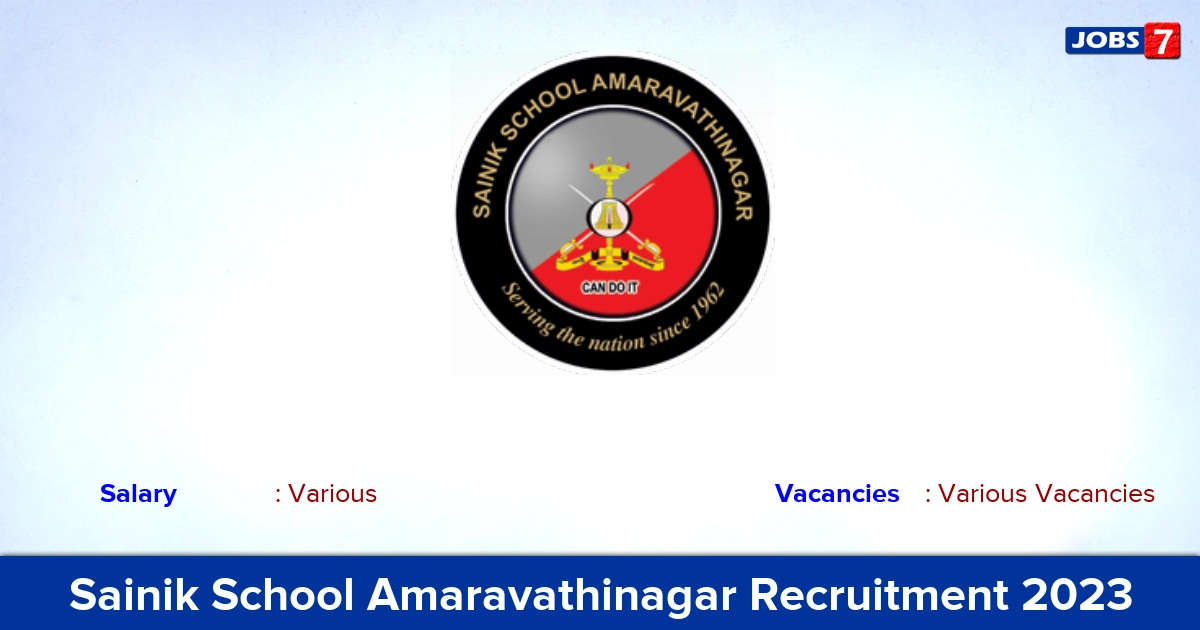 Sainik School Amaravathinagar Recruitment 2023 - Apply Offline for Headmistress, Primary Teacher Vacancies