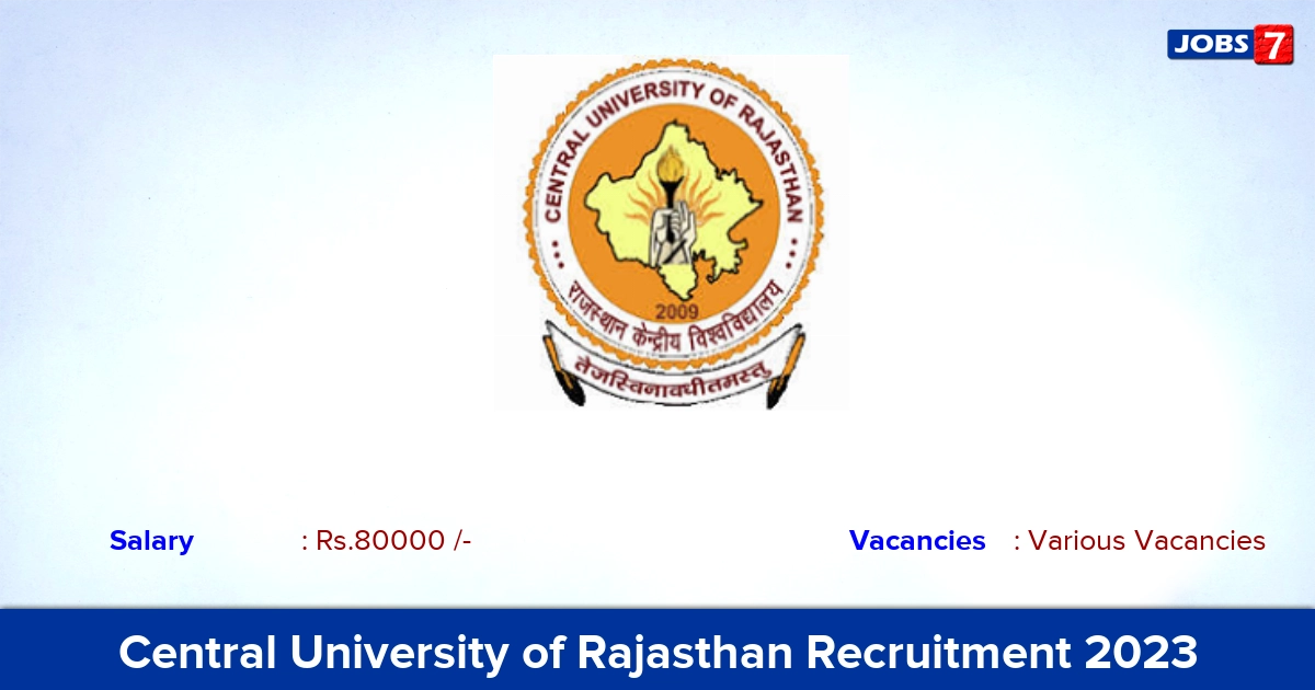 Central University of Rajasthan Recruitment 2023 - Apply Offline for Placement & Training Officer Vacancies