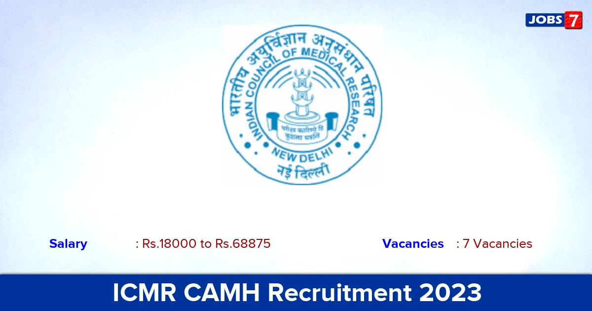 ICMR CAMH Recruitment 2023 - Apply Offline for Project Assistant, Field Worker Jobs