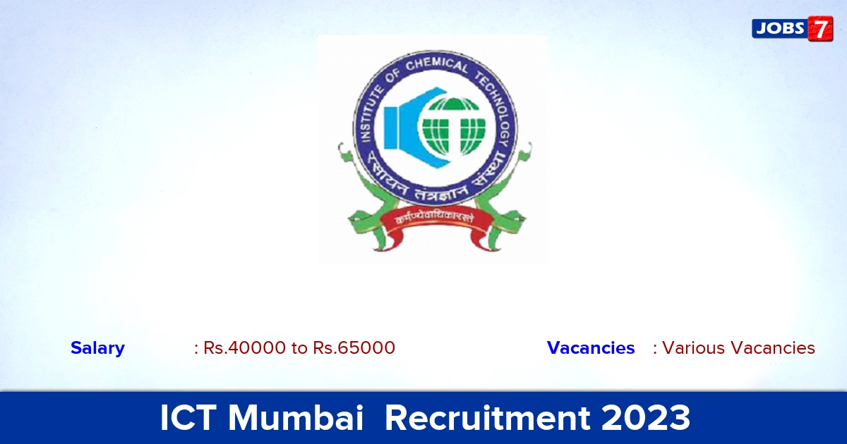 ICT Mumbai  Recruitment 2023 - Direct interivew for Assistant Professor Vacancies
