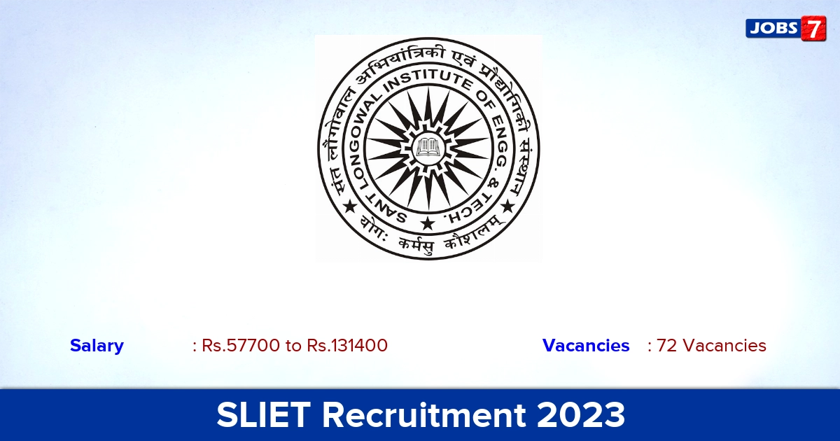 SLIET Recruitment 2023 - Apply Online for 72 Assistant Professor Vacancies