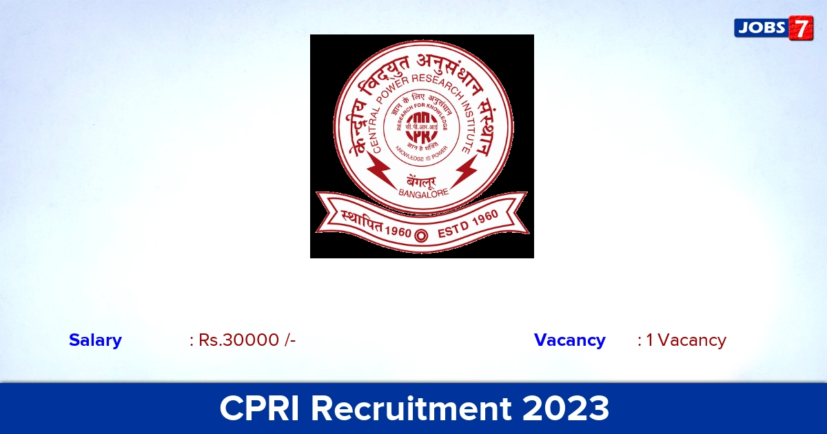 CPRI Recruitment 2023 - Apply Offline for Research Associate Jobs