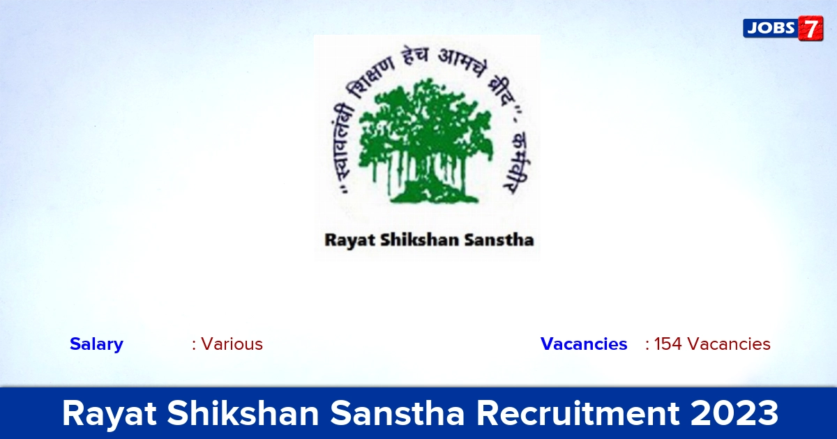 Rayat Shikshan Sanstha Recruitment 2023 - Apply Offline for 154 Teacher Vacancies
