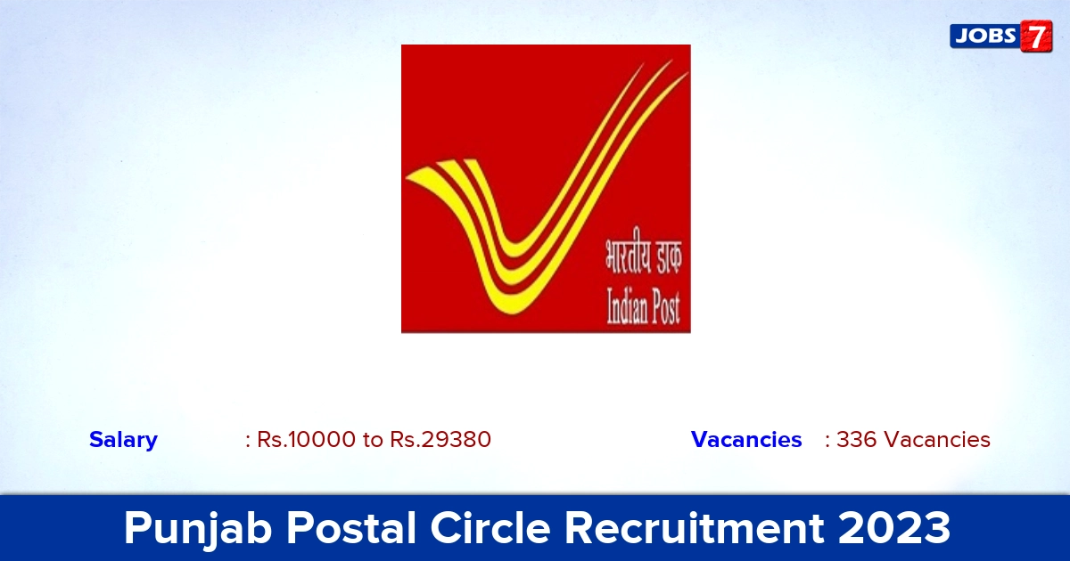 Punjab Postal Circle Recruitment 2023 - Apply Online for 336 GDS Vacancies