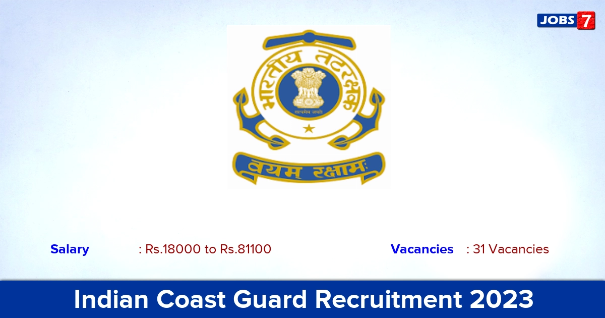 Indian Coast Guard Recruitment 2023 - Apply Offline for 31 Sarang Lascar Vacancies
