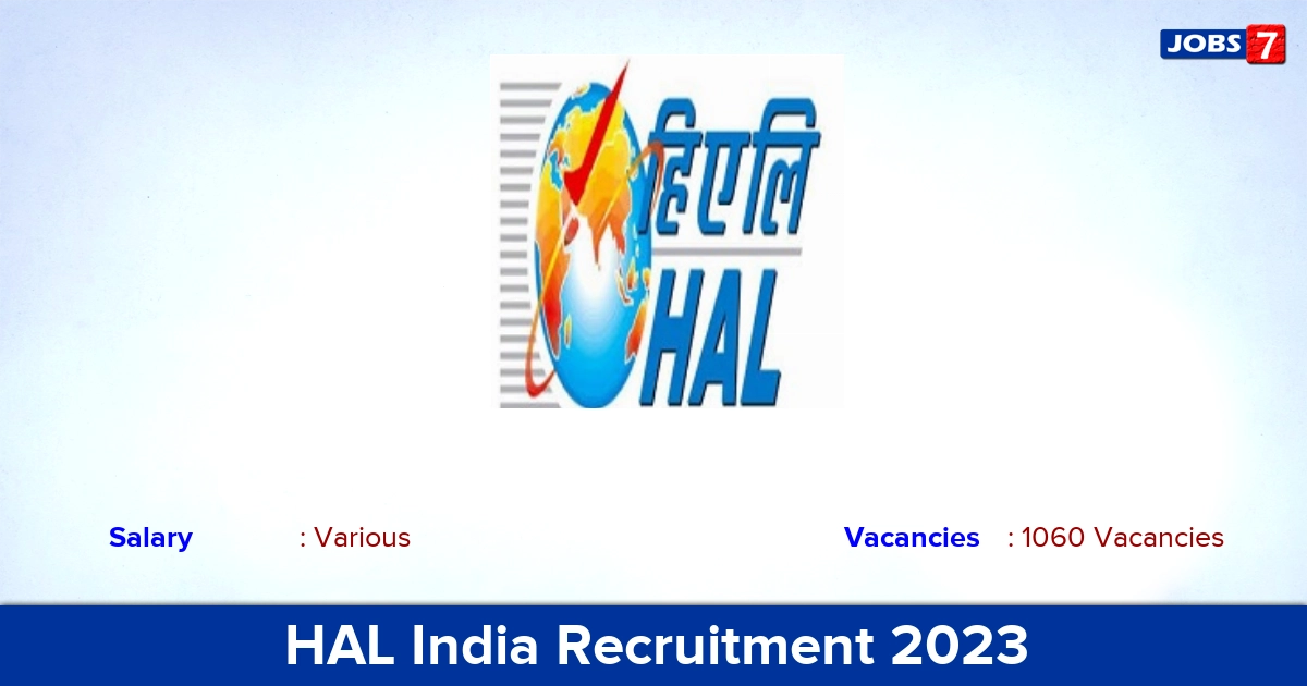 HAL India Recruitment 2023 - Apply Online for 1060 Trade Apprentice Vacancies