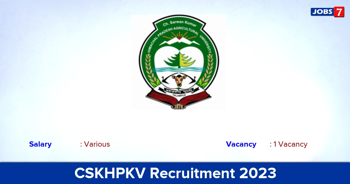 CSKHPKV Recruitment 2023 - Apply Offline for Project Associate Jobs