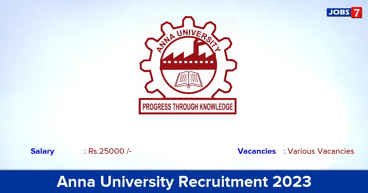 Anna University Recruitment 2024 - Apply Project Associate Vacancies