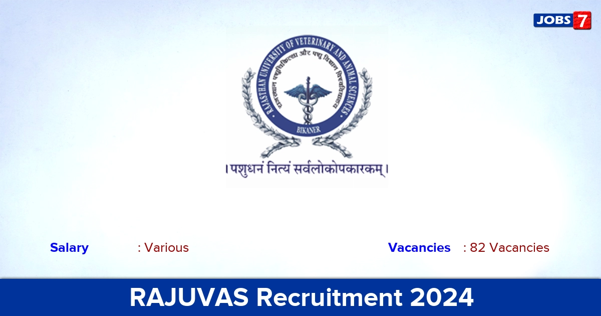 RAJUVAS Recruitment 2024 - Apply Online for 82 Assistant Professor vacancies