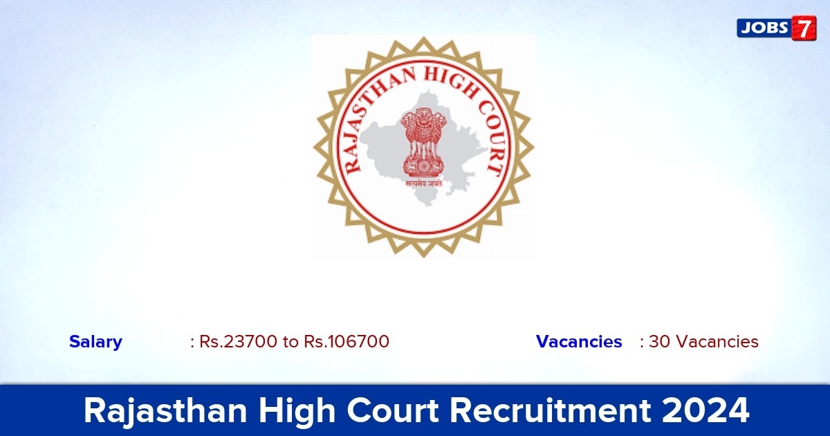 Rajasthan High Court Recruitment 2024 - Apply Online for 30 Junior Personal Assistant vacancies