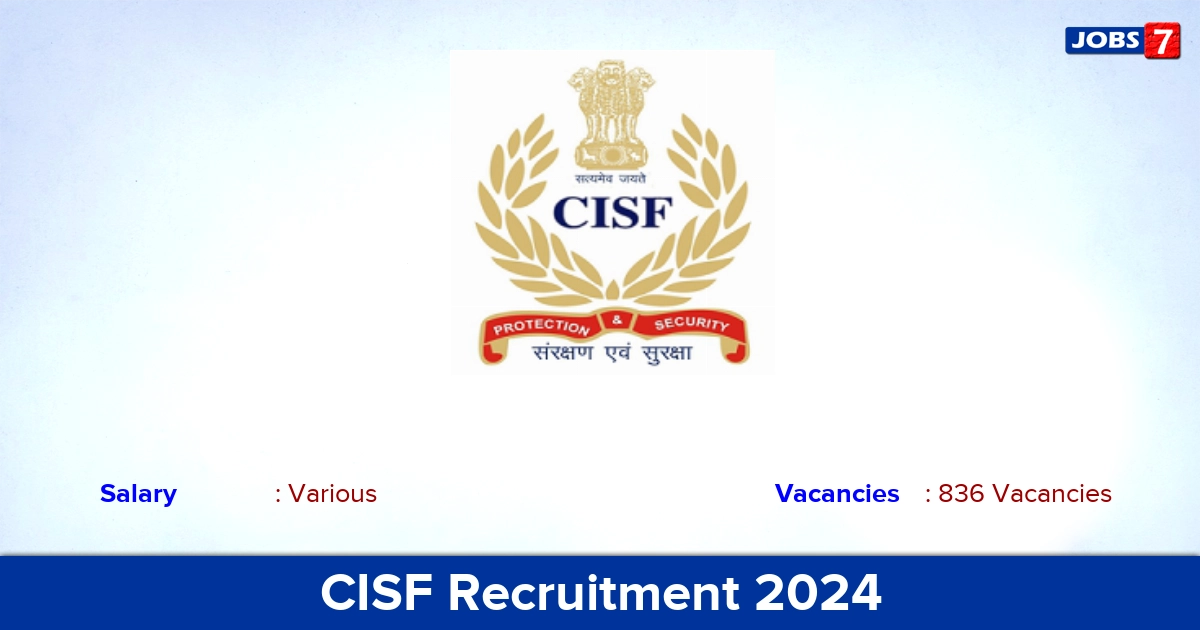 CISF Recruitment 2024 - Apply Online for 836 ASI Vacancies