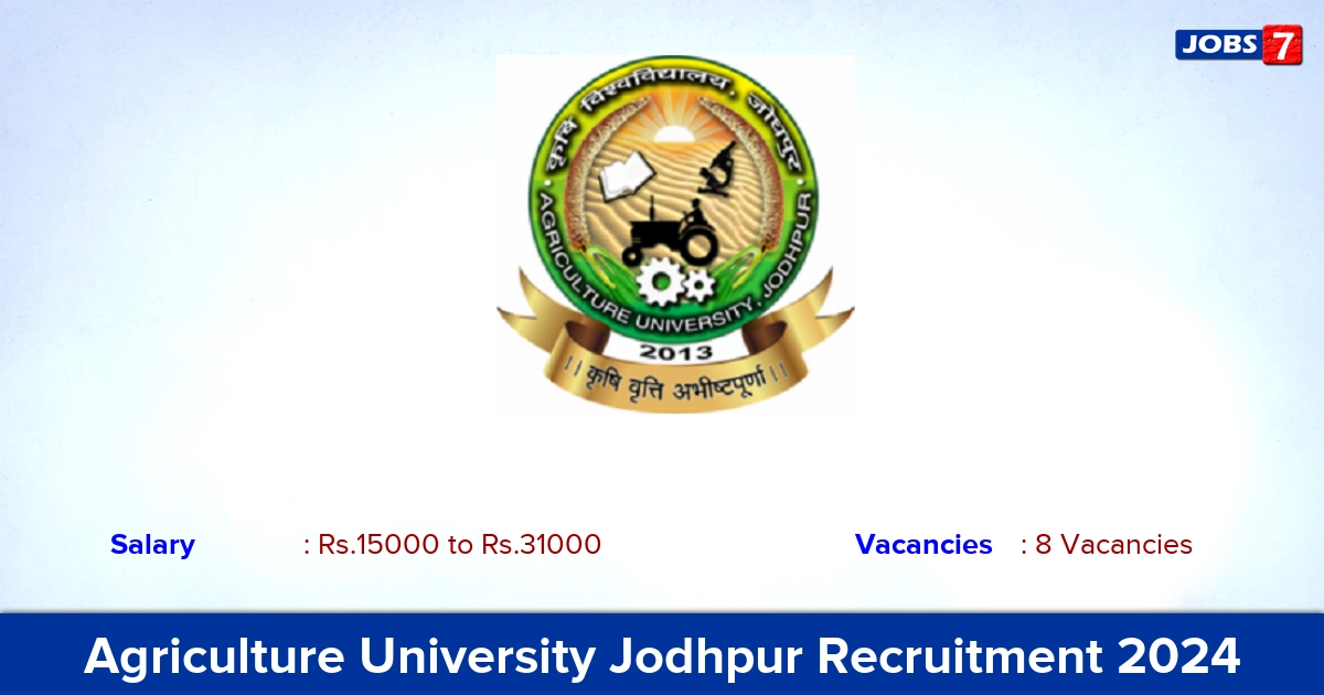 Agriculture University Jodhpur Recruitment 2024 - Apply Offline for  Lab Assistant , SRF, Field Assistant Jobs
