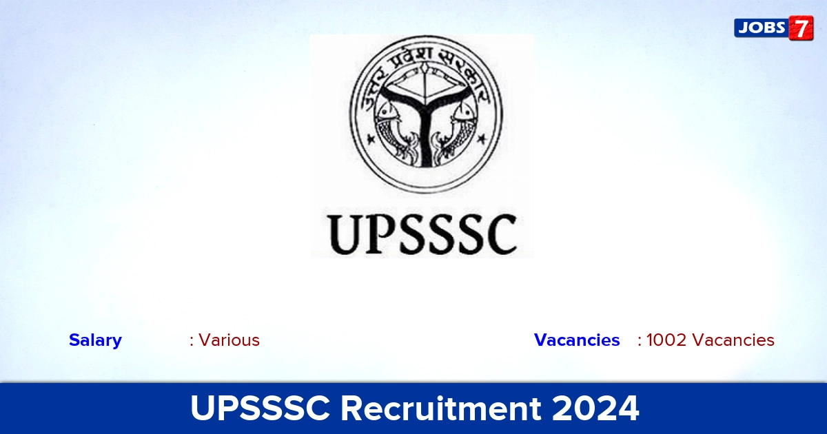 UPSSSC Recruitment 2024 - Apply Online for 1002 Pharmacist Vacancies