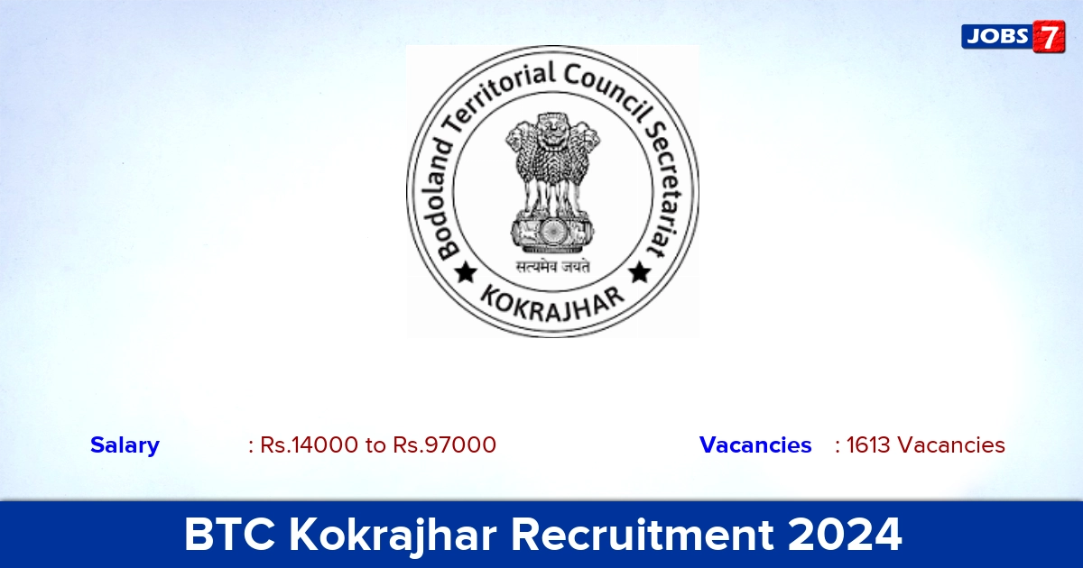 BTC Kokrajhar Recruitment 2024 - Apply Online for 1613 Teacher, PGT Vacancies