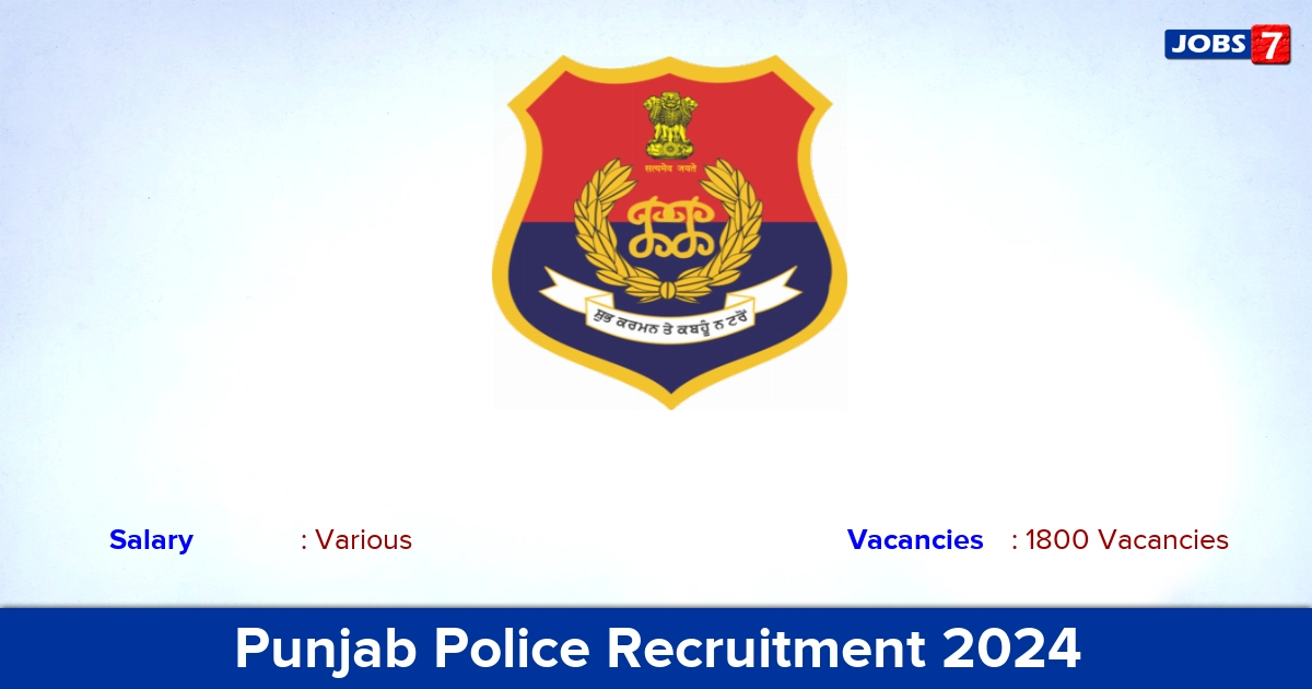 Punjab Police Recruitment 2024 - Apply Online for 1800 Constable Vacancies