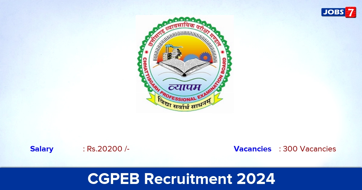 CGPEB Recruitment 2024 - Apply Online for 300 Hostel Superintendents vacancies