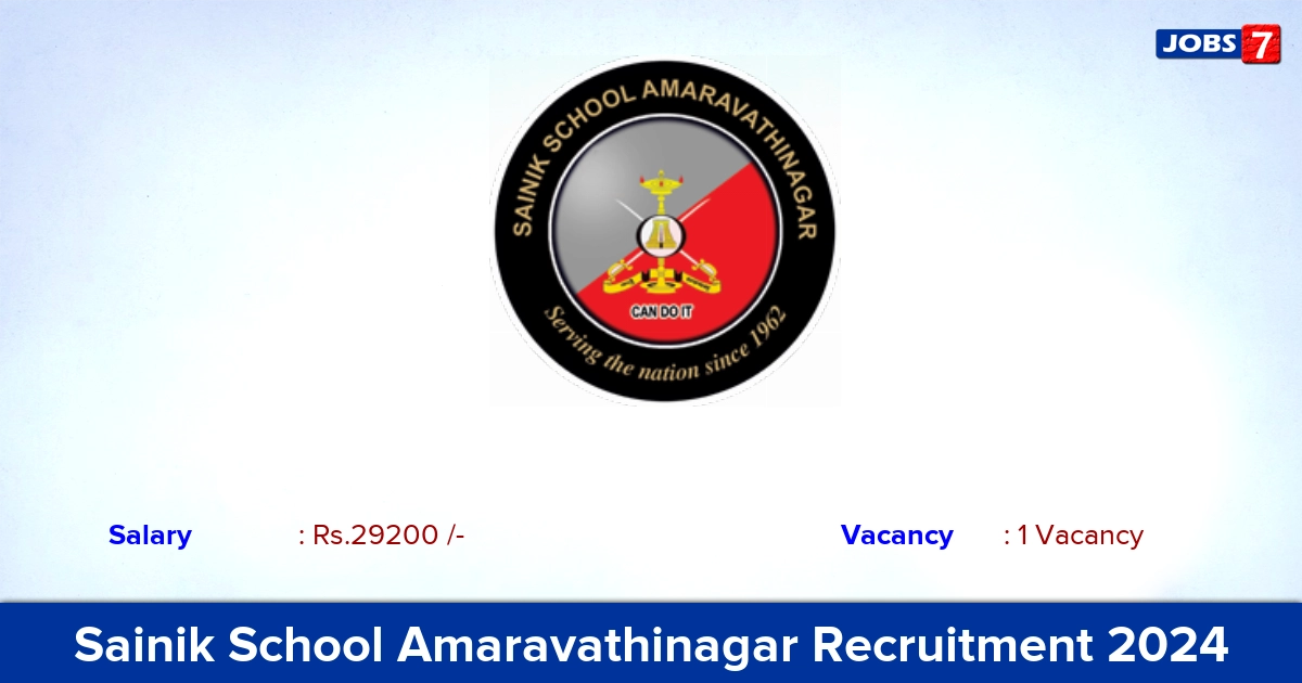 Sainik School Amaravathinagar Recruitment 2024 - Apply Offline for Quarter Master Jobs
