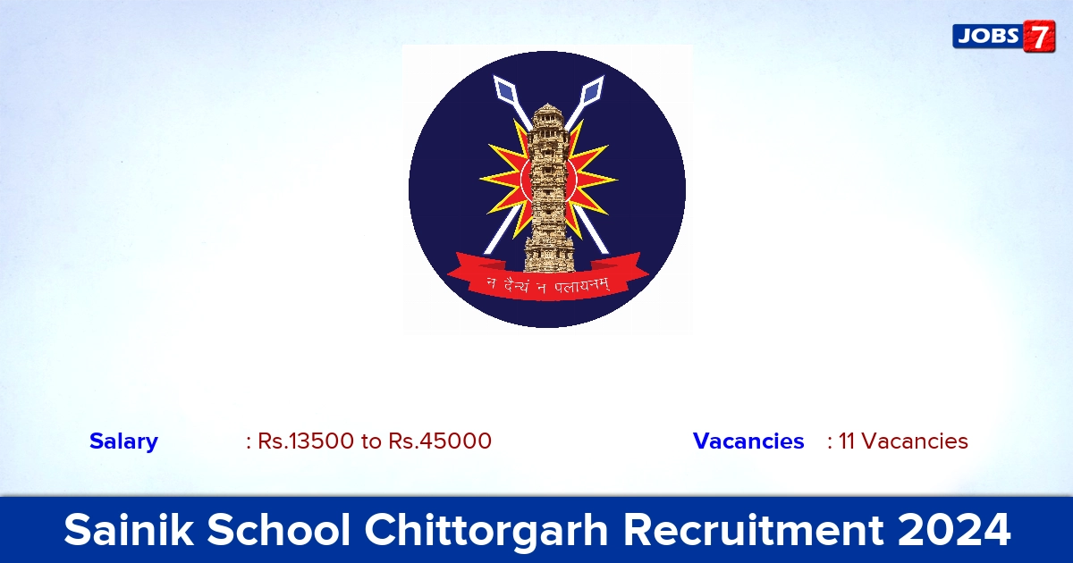 Sainik School Chittorgarh Recruitment 2024 - for 11 Walk in Interview Quarter Master Vacancies