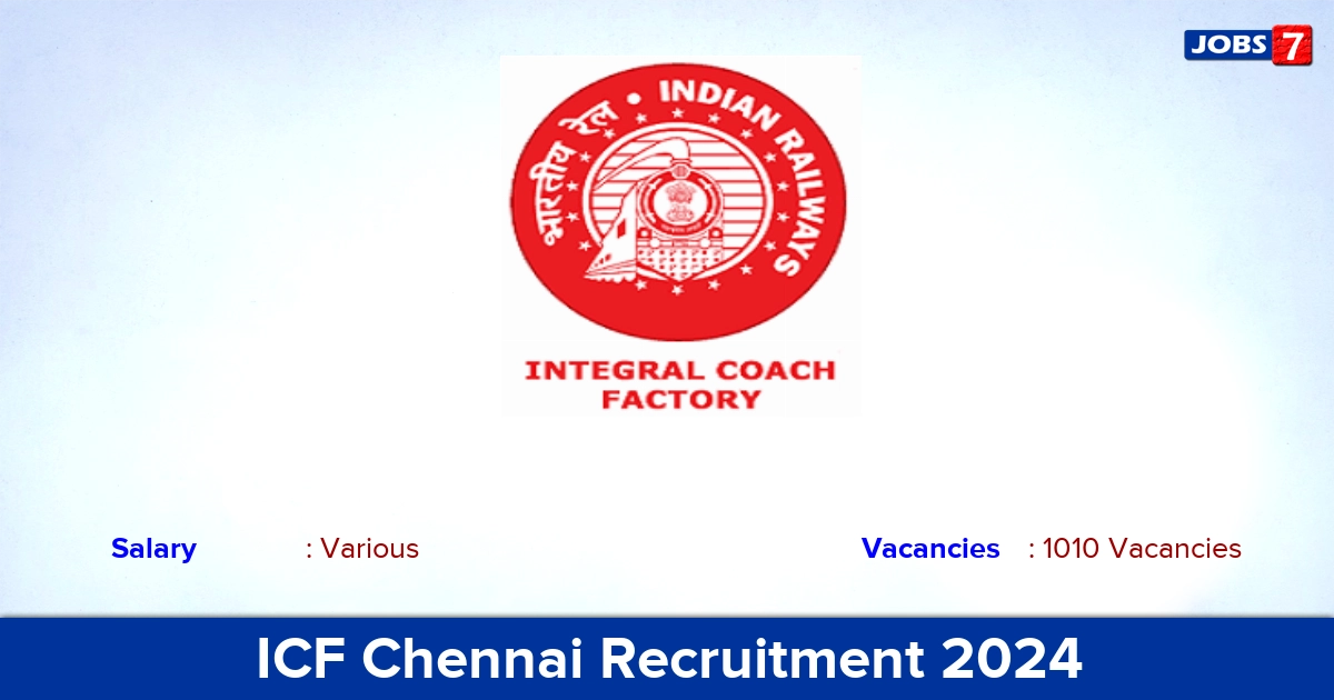 ICF Chennai Recruitment 2024 - Apply Online for 1010  Apprentice Vacancies