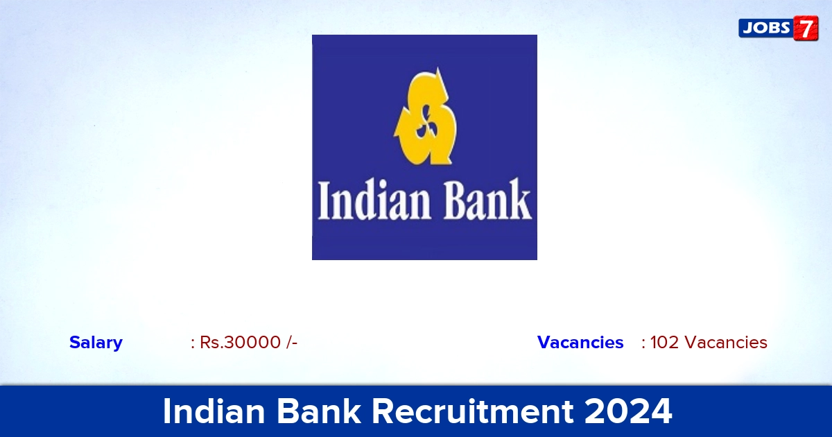 Indian Bank Recruitment 2024 - Apply Online for 102 Manager, Vice President vacancies