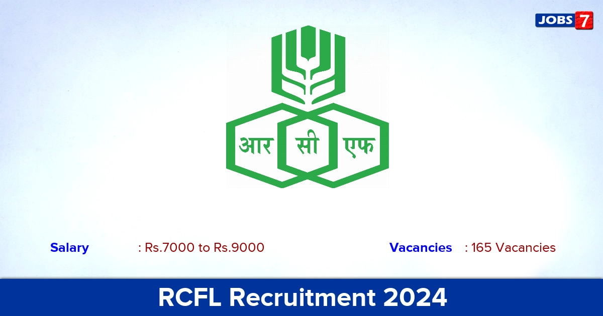 RCFL Recruitment 2024 - 165  Apprentice Posts | Apply Online