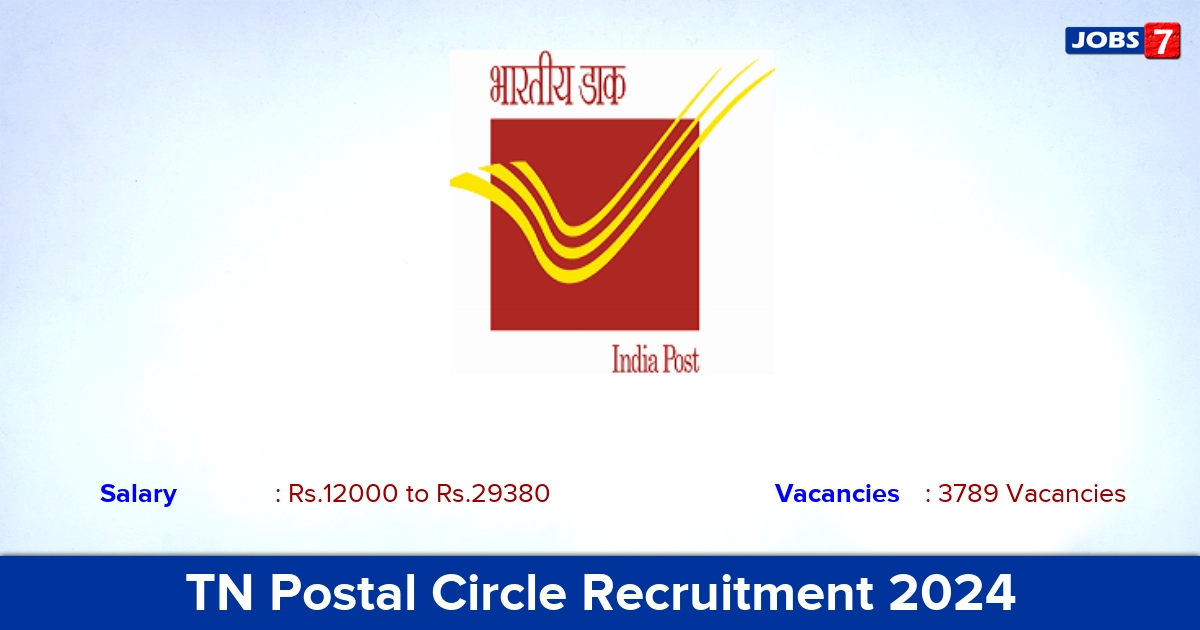 TN Postal Circle Recruitment 2024 - Apply Online for 3789 GDS Vacancies
