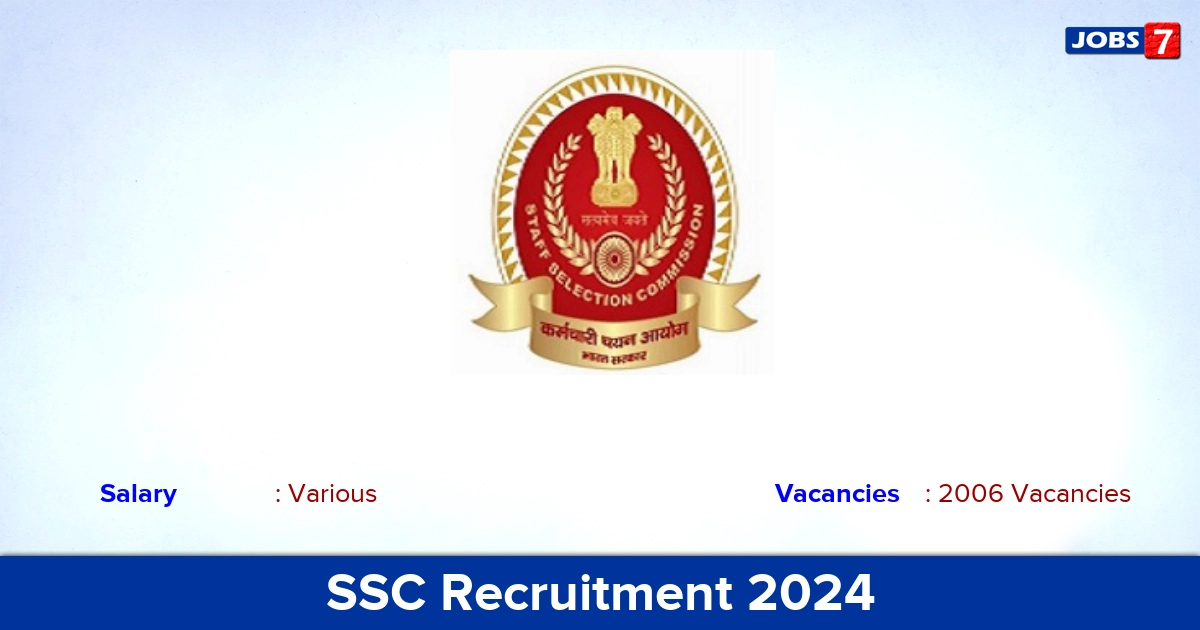 SSC Recruitment 2024 - Apply Online for 2006 Stenographer vacancies