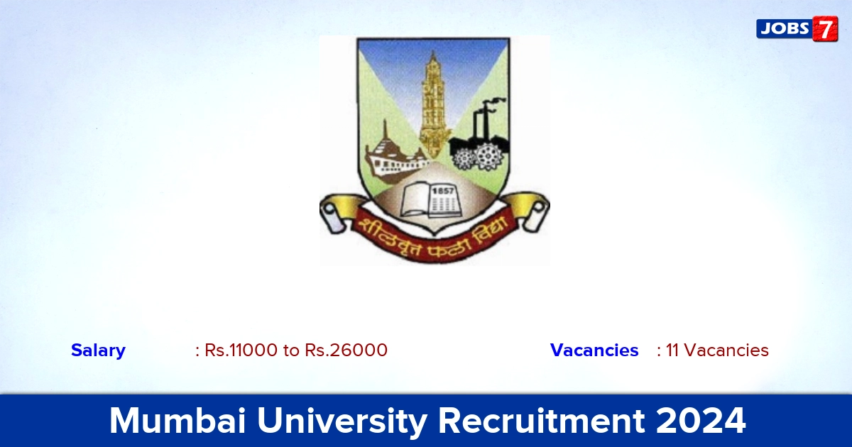 Mumbai University Recruitment 2024 - Apply Offline for 11 Junior Research Coordinator vacancies