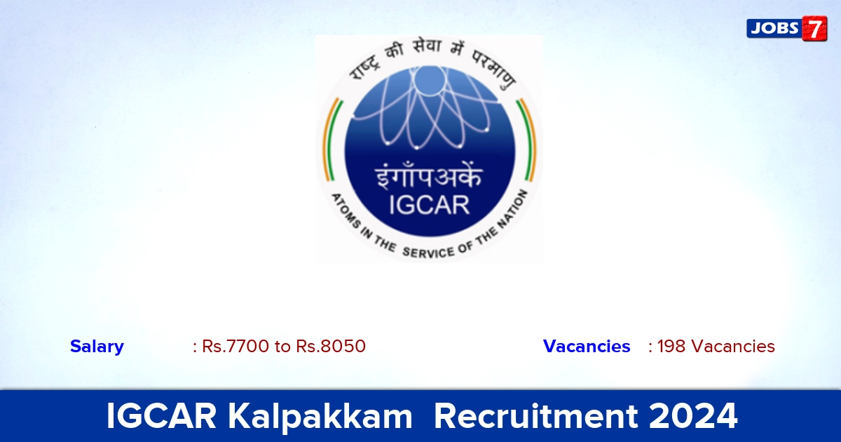 IGCAR Kalpakkam Recruitment 2024 - Apply Online for 198 Apprentices vacancies