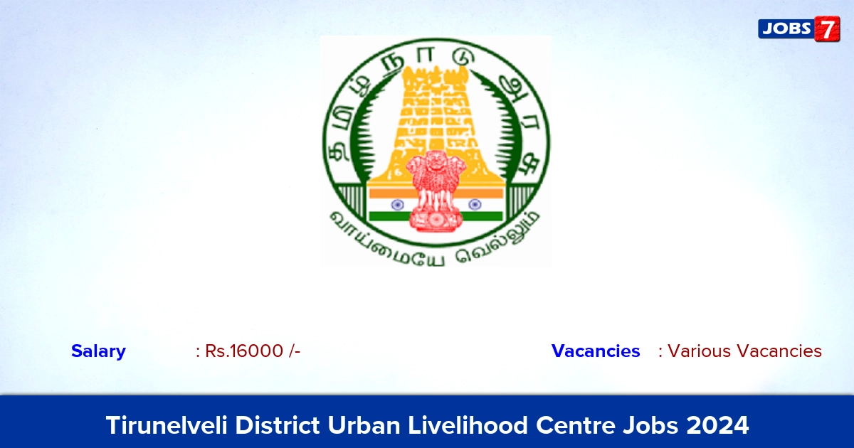 Tirunelveli District Urban Livelihood Centre Recruitment 2024 - Apply Offline for Various Organizer vacancies