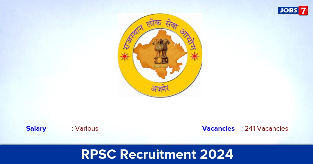 RPSC Recruitment 2024 - Apply Online for 241 Agriculture Officer, Statistical Officer vacancies