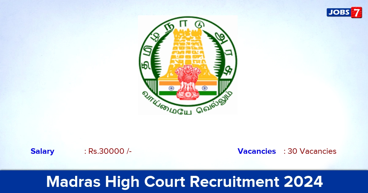 Madras High Court Recruitment 2024 - Apply Offline for 30 Research Law Assistant vacancies