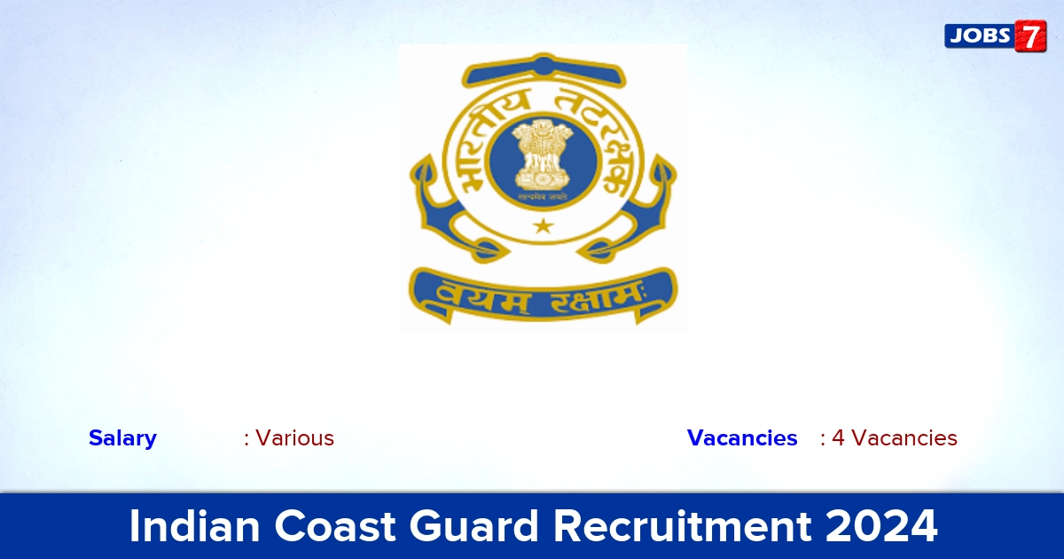 Indian Coast Guard Recruitment 2024 - Apply Offline for Chargeman Jobs