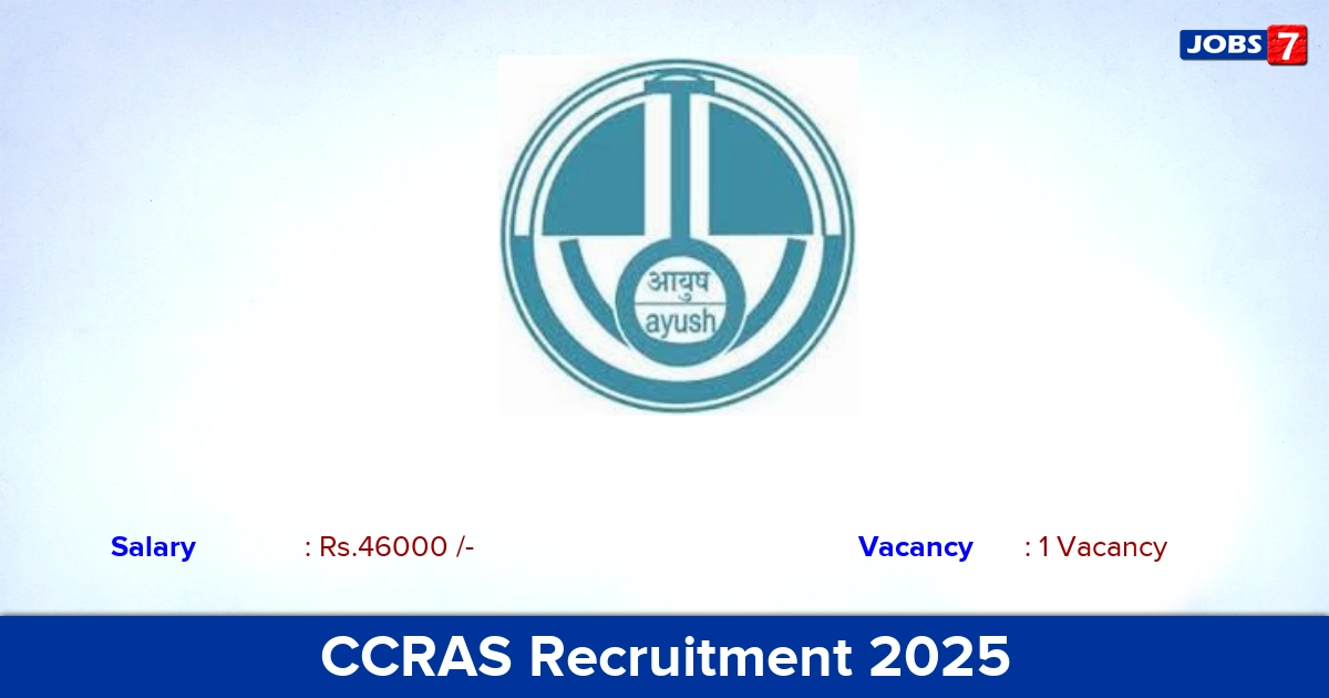 CCRAS Recruitment 2025 - Apply Offline for  Project Manager Jobs