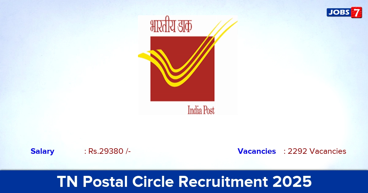 TN Postal Circle Recruitment 2025 - Apply Online for 2292 GDS Vacancies