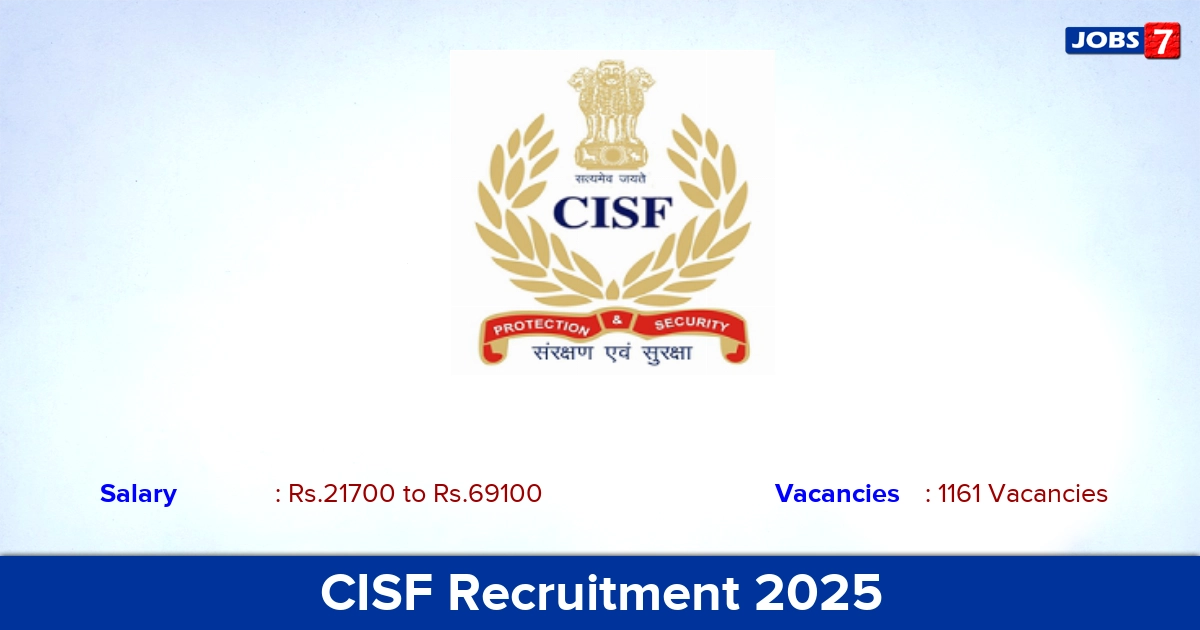 CISF Recruitment 2025 - Apply Online for 1161 Constable Vacancies