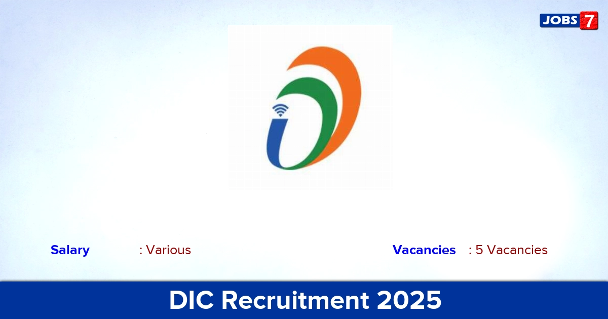 DIC Recruitment 2025 - Apply Online for Technical Manager Jobs