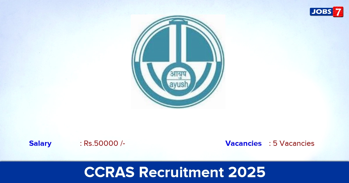 CCRAS Recruitment 2025 - Apply for Consultant Jobs